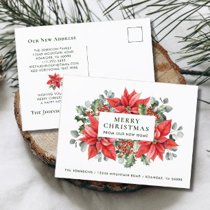 Poinsettias Merry Christmas from New Home   Announcement Postcard