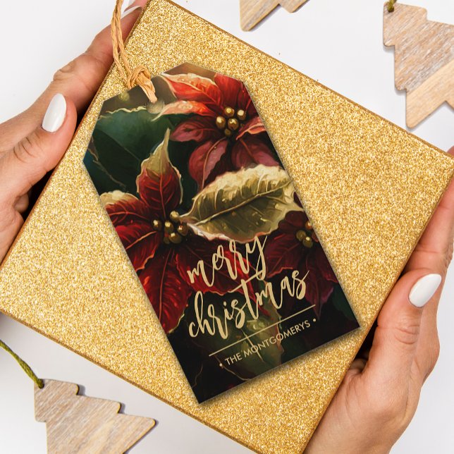 Poinsettias Merry Christmas Holiday  Gift Tags (Creator Uploaded)