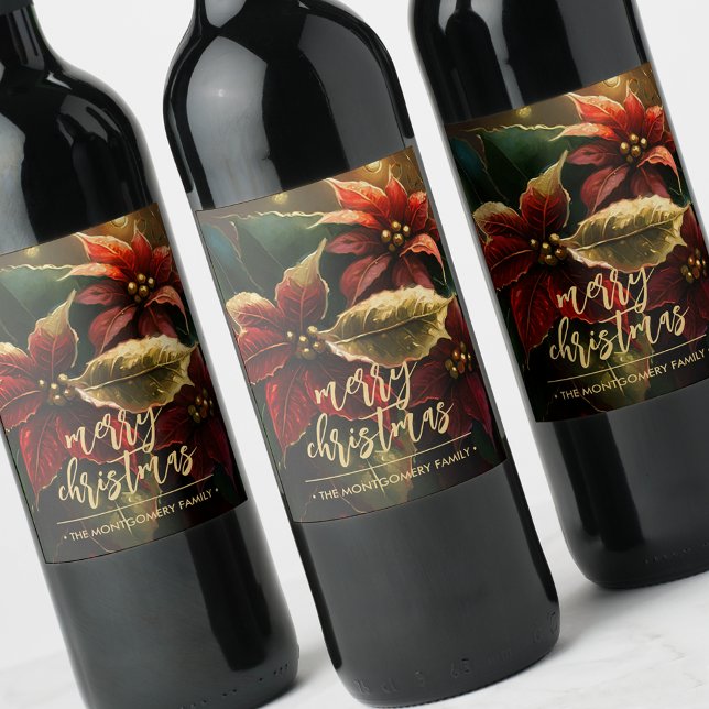 Poinsettias Merry Christmas Holiday  Wine Label (Creator Uploaded)