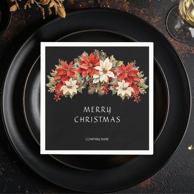 Poinsettias Merry Christmas  Napkin (Creator Uploaded)