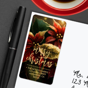 Poinsettias Merry Christmas Return Address Label