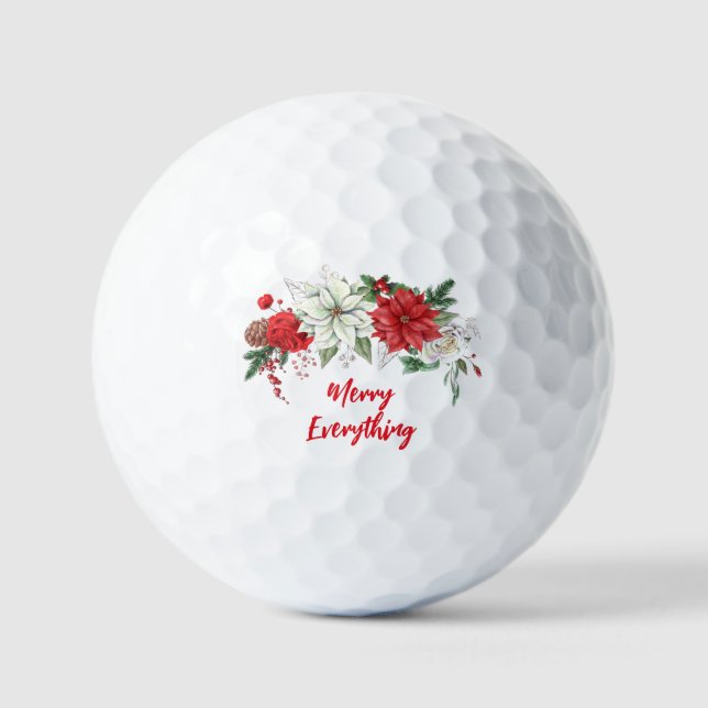Poinsettias Merry Everything Christmas Holiday   Golf Balls (Front)