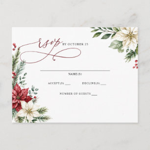 Poinsettias Pinecones Botanical Christmas Wedding Postcard