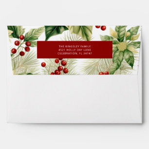 Poinsettias Plaid Holly Red Green Christmas Envelope