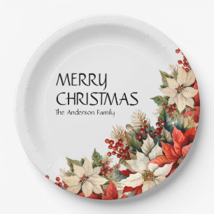 Poinsettias white  paper plate