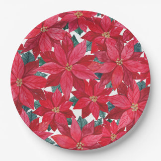 Poinsettias Winter Shelter Round Pouf Paper Plate