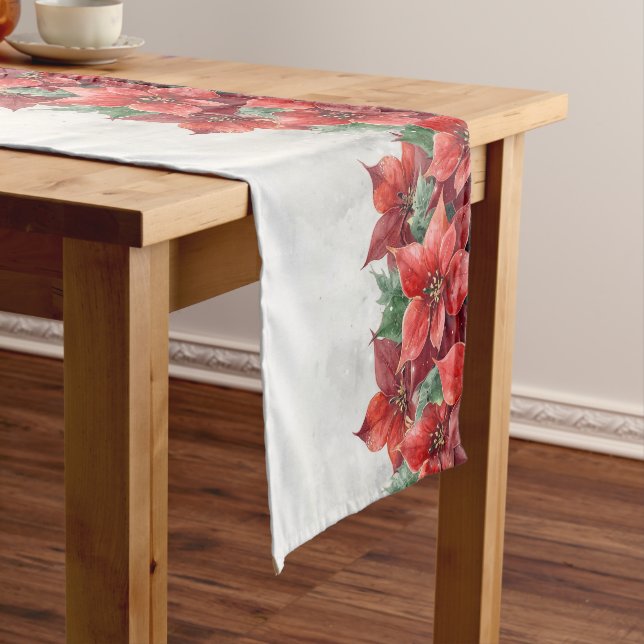 Poinsietta Red Christmas Short Table Runner (In Situ)