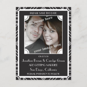 Point Block Black Art Deco Save the Date Postcard