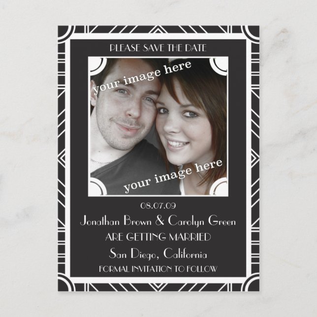 Point Block Black Art Deco Save the Date Postcard (Front)
