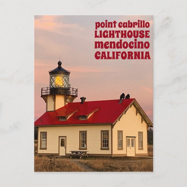 Point Cabrillo LIGHTHOUSE MENDOCINO Sunset Travel Postcard (Front)