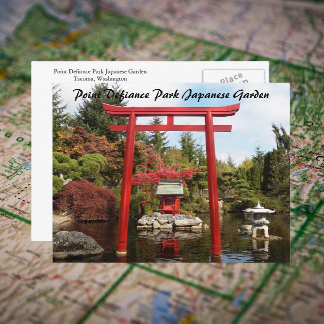 Point Defiance Park Japanese Garden Travel Photo Postcard (In Situ Map)