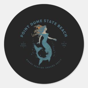 Point Dume State Beach Malibu Retro Vintage Mermai Classic Round Sticker