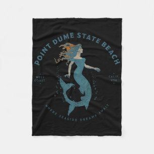 Point Dume State Beach Malibu Retro Vintage Mermai Fleece Blanket