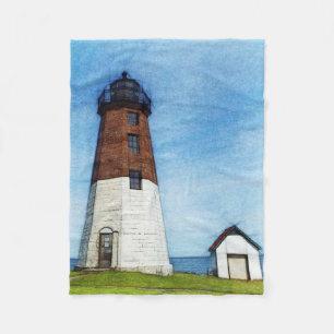 Point Judith lighthouse Fleece Blanket