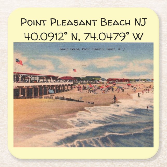 Point Pleasant Beach NJ, Coordinates, Cool Square Paper Coaster (Front)