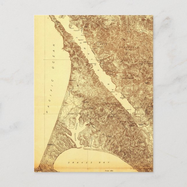 Point Reyes California Vintage Map Postcard (Front)