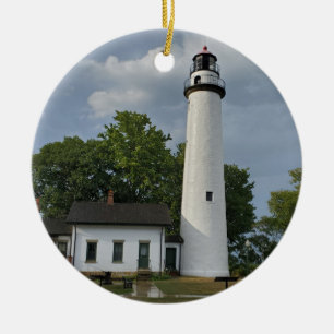 Pointe Aux Barques Lighthouse Ceramic Tree Decoration