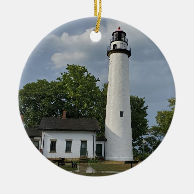 Pointe Aux Barques Lighthouse Ceramic Tree Decoration (Front)