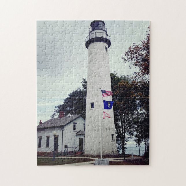 Pointe Aux Barques Lighthouse in Michigan as a  Jigsaw Puzzle (Vertical)