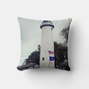 Pointe Aux Barques lighthouse photo created into a Cushion