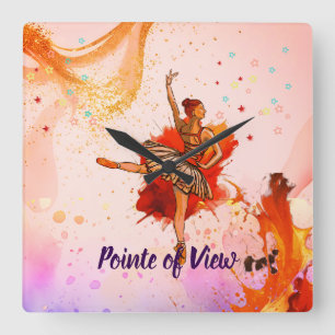 Pointe of View   Elegant Ballerina Art  Square Wall Clock