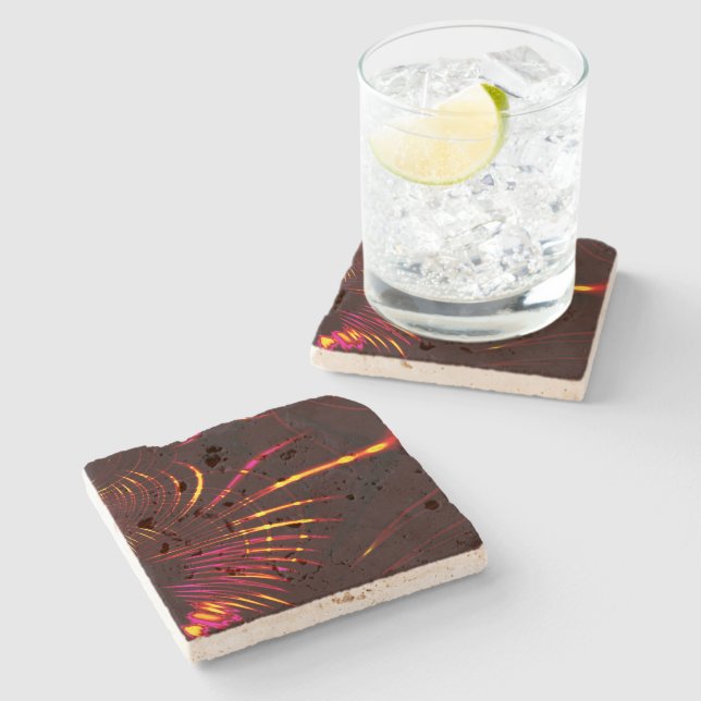 Pointed brownish curves from pink to fire colour stone coaster (Side)