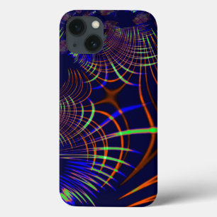 Pointed curves from coral to lime green and blue iPhone 13 case