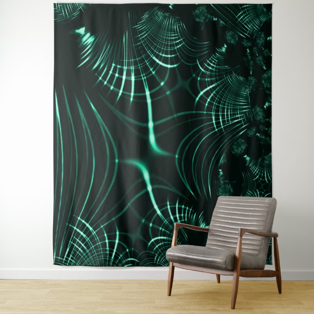 Pointed curves in mix of jungle green and neo mint tapestry (In Situ)