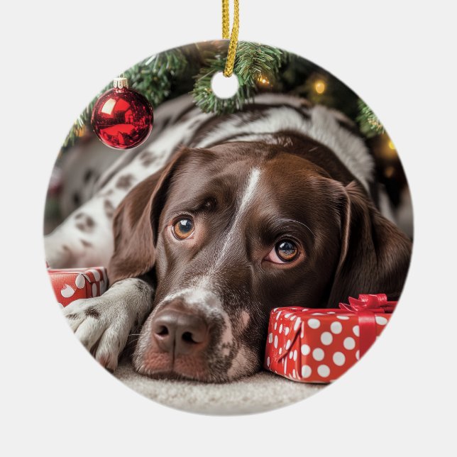 Pointer Christmas Ceramic Tree Decoration (Front)