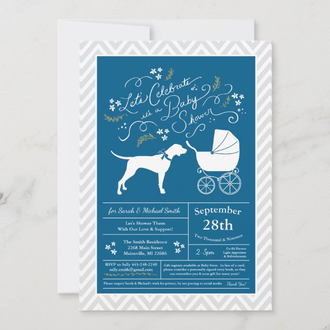 Pointer Dog Baby Shower Boy Blue Invitation (Front)
