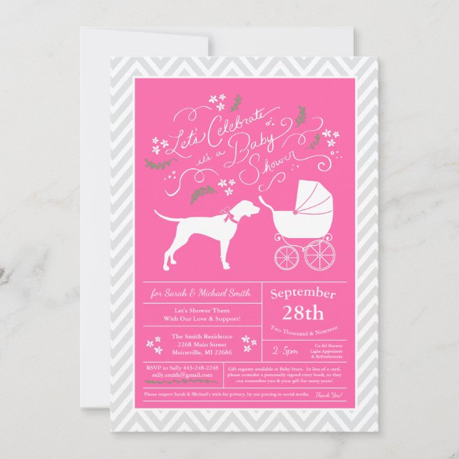 Pointer Dog Baby Shower Girl Pink Invitation (Front)
