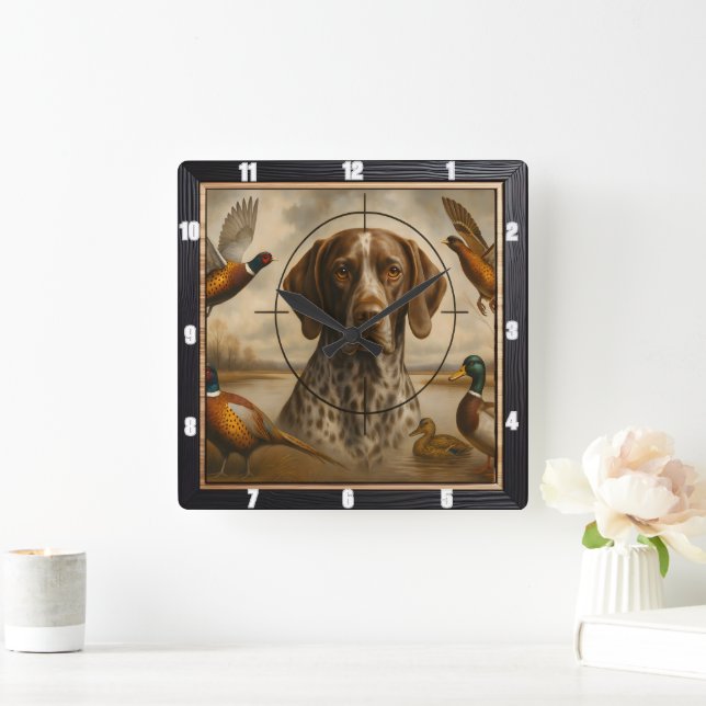 Pointer Dog Hunting Ducks Pheasants Square Wall Clock (Home)