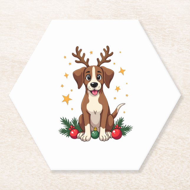 Pointer Reindeer Ears Paper Coaster (Front)