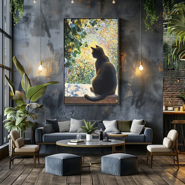 Pointillism Cat on Windowsill in Sunlight Poster (Creator Uploaded)