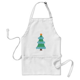 Pointillism Christmas Tree, blue garland aprons