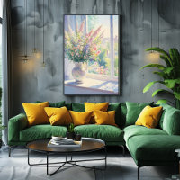 Pointillism Floral Art with Sunlit Garden View