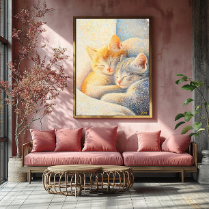 Pointillism Sleeping Kittens in Sunlight – Cosy  Poster
