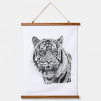 Pointillism Tiger Head Black & White Wildlife Art 