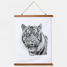 Pointillism Tiger Head Black & White Wildlife Art