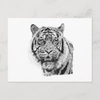 Pointillism Tiger Head Black & White Wildlife Art