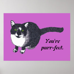 Pointillism Tuxedo Cat Your message Posters