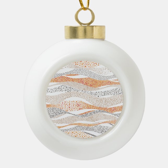 Pointillism Wavy Polka: Cute Doodle Textile Ceramic Ball Christmas Ornament (Front)