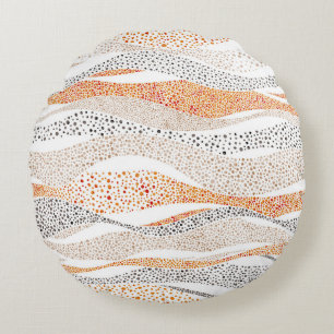 Pointillism Wavy Polka: Cute Doodle Textile Round Cushion