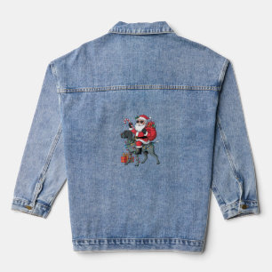 Pointing Dog Lover Funny Santa Riding Pointing Dog Denim Jacket