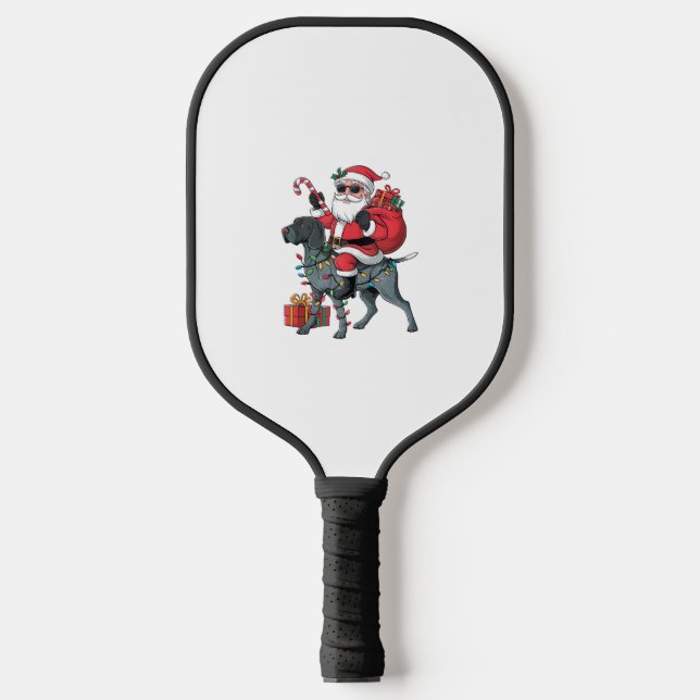 Pointing Dog Lover Funny Santa Riding Pointing Dog Pickleball Paddle (Front)