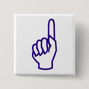 Pointing up finger/hand 15 cm square badge