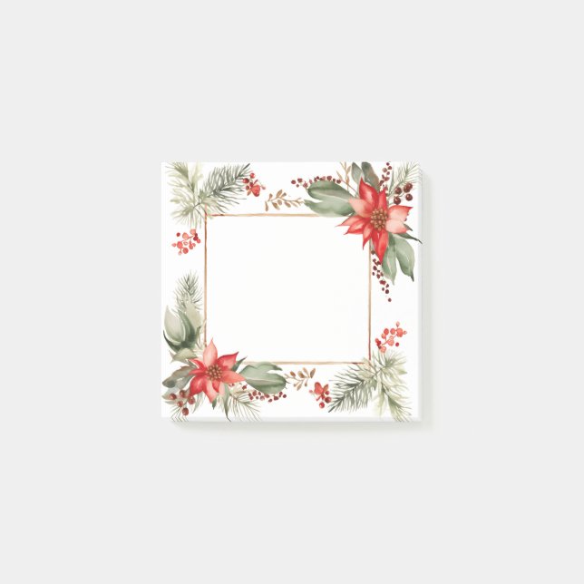 Pointsettia and Evergreen Border Post-it Notes (Front)