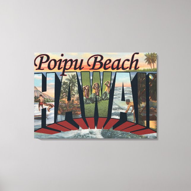 Poipu Beach, Hawaii - Large Letter Scenes Canvas Print (Front)
