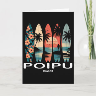 Poipu Beach Hawaii Surfboard Surfing Retro Card