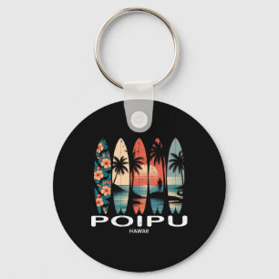 Poipu Beach Hawaii Surfboard Surfing Retro Key Ring